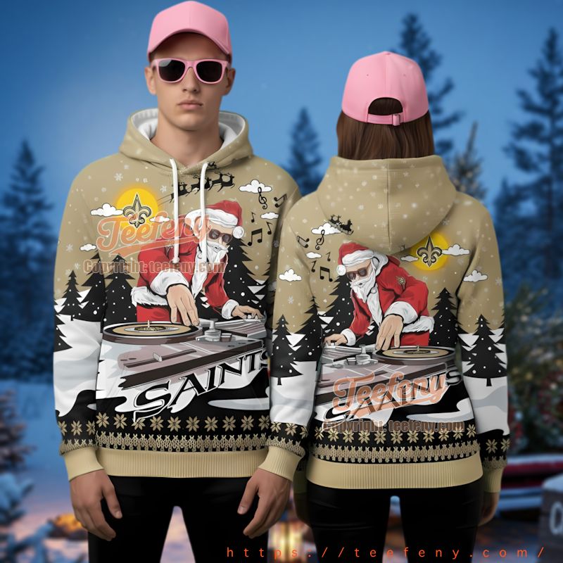 New Orleans Saints Dj Santa Ugly Christmas 3D Hoodie Holiday Party
