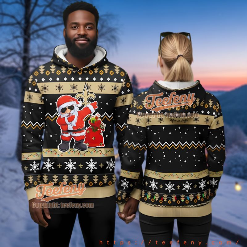 New Orleans Saints Festive Dabbing Santa 3D Hoodie Holiday Apparel