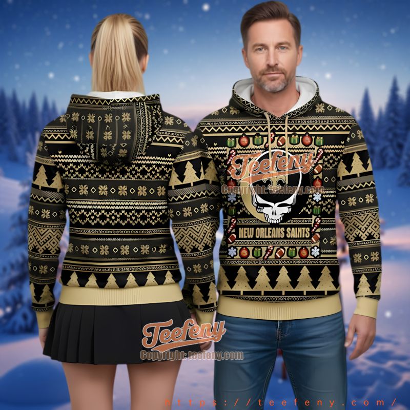 New Orleans Saints Grateful Dead Ugly Christmas 3D Hoodie