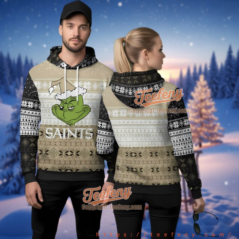 New Orleans Saints Grinch Face Ugly Christmas 3D Hoodie