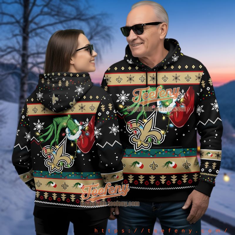 New Orleans Saints Grinch Hand Ugly Christmas 3D Hoodie