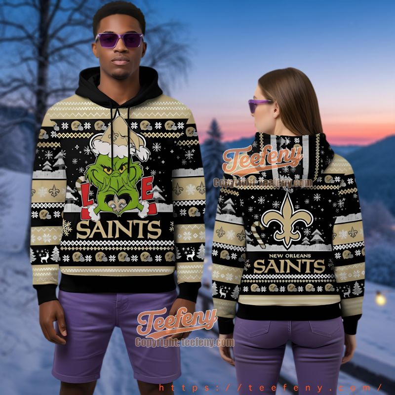 New Orleans Saints Grinch I Love Ugly Christmas 3D Hoodie