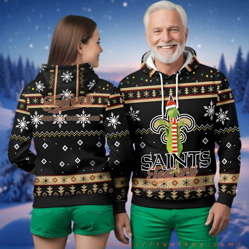 New Orleans Saints Grinch Snowflake Pattern Ugly Christmas 3D Hoodie