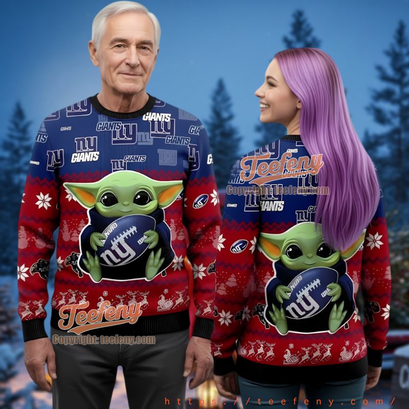 New York Giants Baby Yoda Grogu Ugly Christmas Sweater