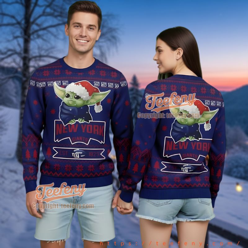New York Giants Baby Yoda Santa Hat Ugly Christmas Sweater