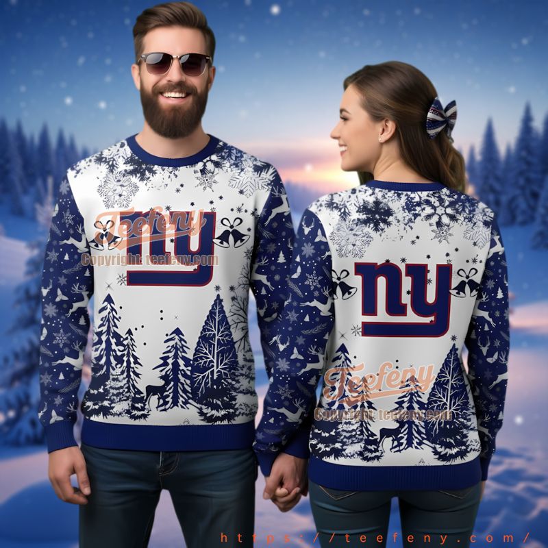 New York Giants Christmas Bell Snowflakes Ugly Sweater