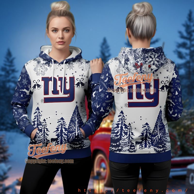 New York Giants Christmas Bells Ugly 3D Hoodie Snowflakes