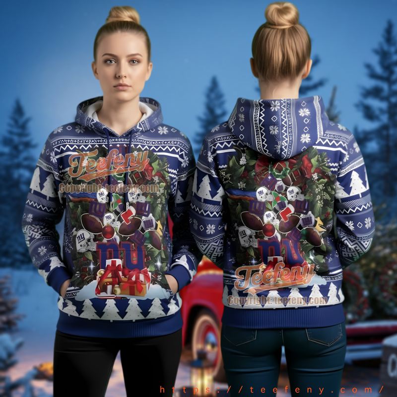 New York Giants Christmas Tree Presents Ugly Christmas 3D Hoodie