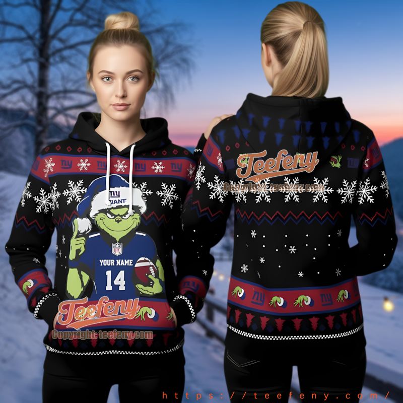 New York Giants Custom Grinch Wearing Jersey Ugly Christmas 3D Hoodie