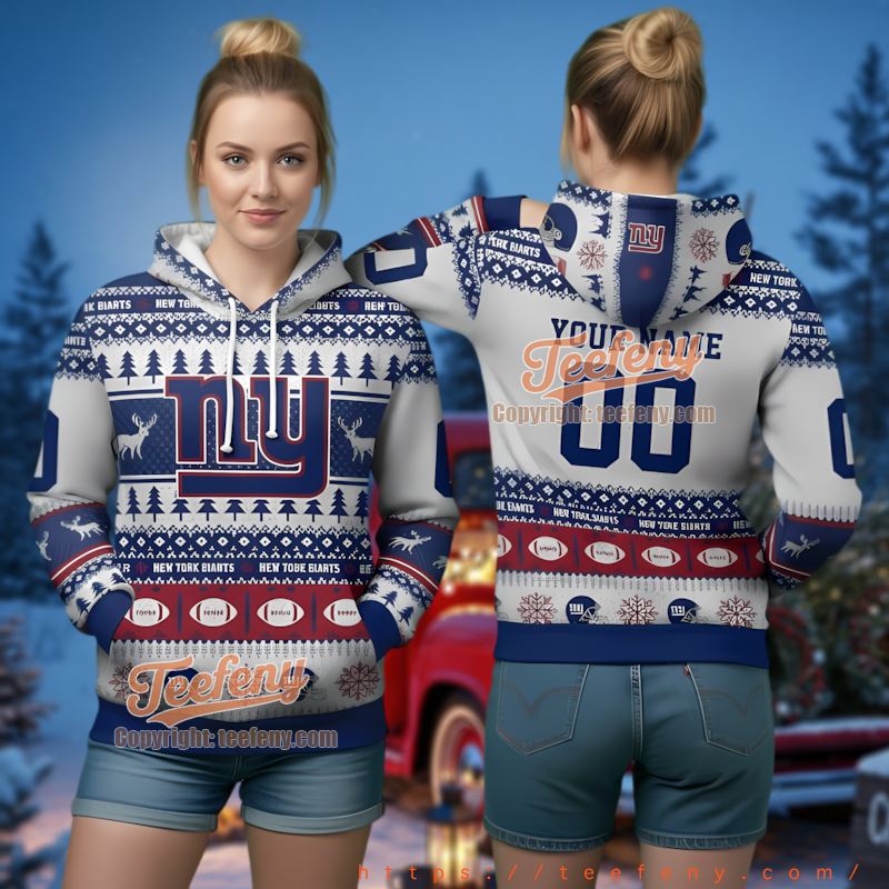 New York Giants Custom Name Number Ugly Christmas 3D Hoodie