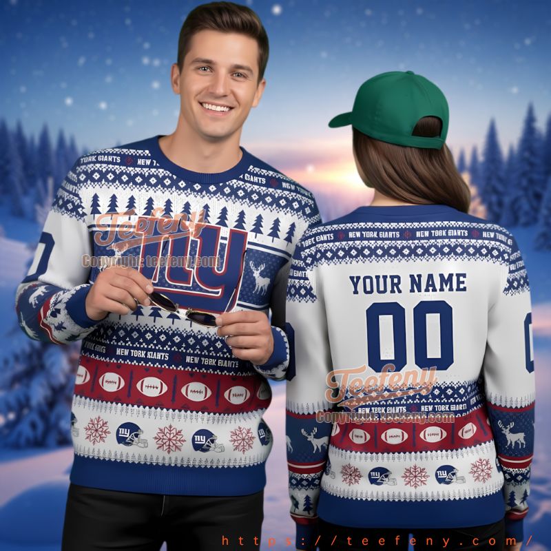New York Giants Custom Name Number Ugly Christmas Sweater
