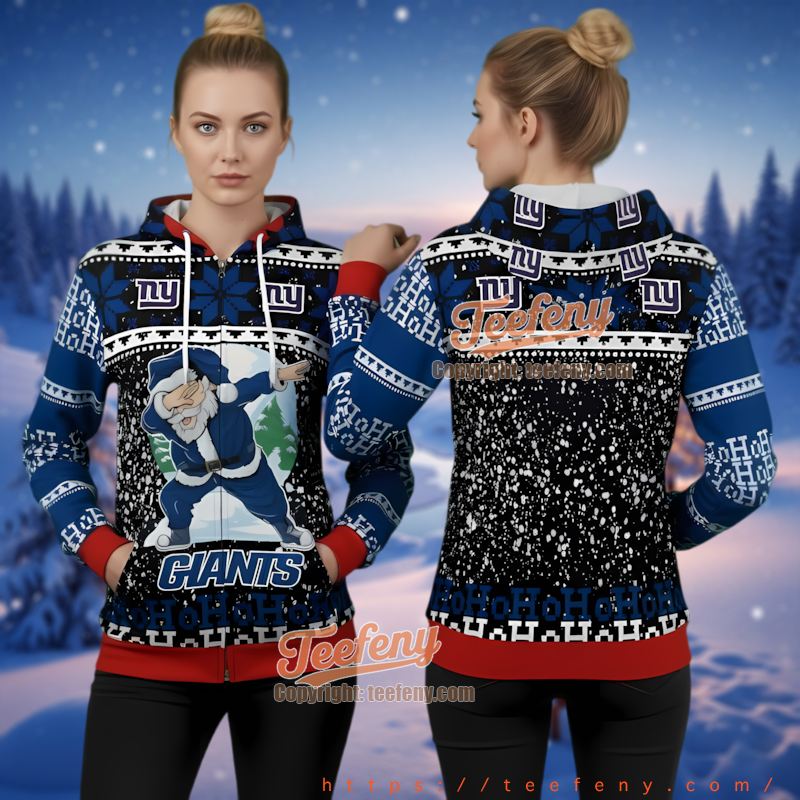 New York Giants Dabbing Santa Ugly Christmas 3D Hoodie Ho Ho Ho