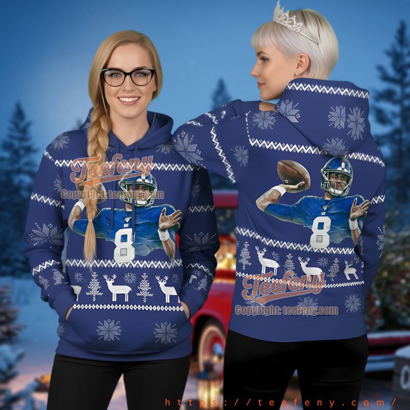 New York Giants Daniel Jones Number 8 Ugly Christmas 3D Hoodie