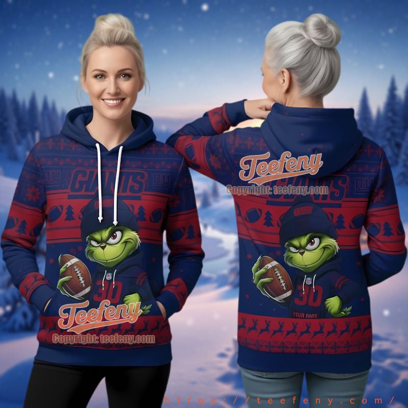 New York Giants Funny Grinch Beanie Ugly Christmas 3D Hoodie