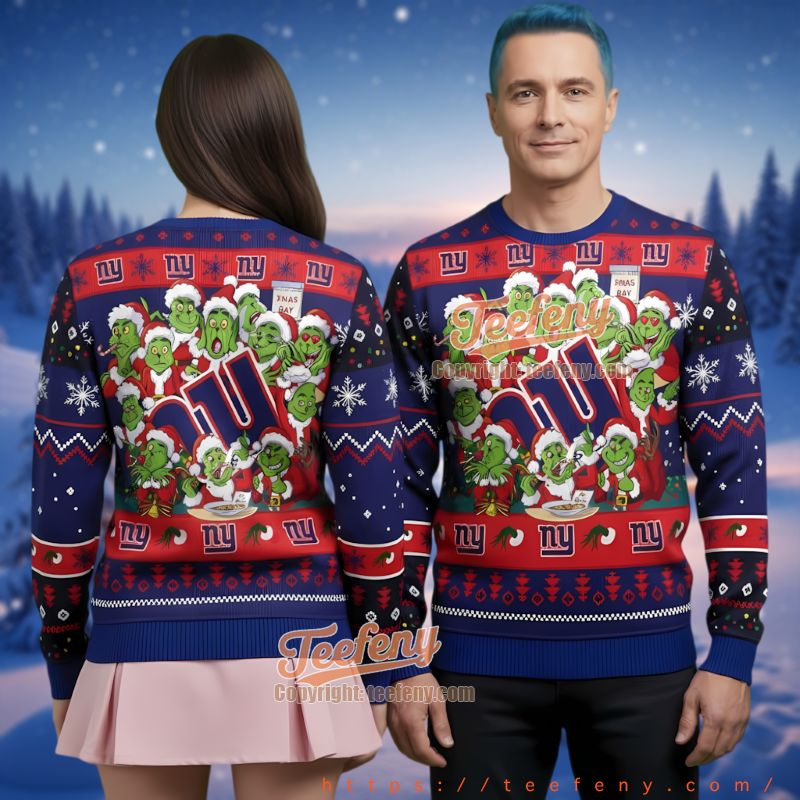 New York Giants Funny Grinch Group Ugly Christmas Sweater