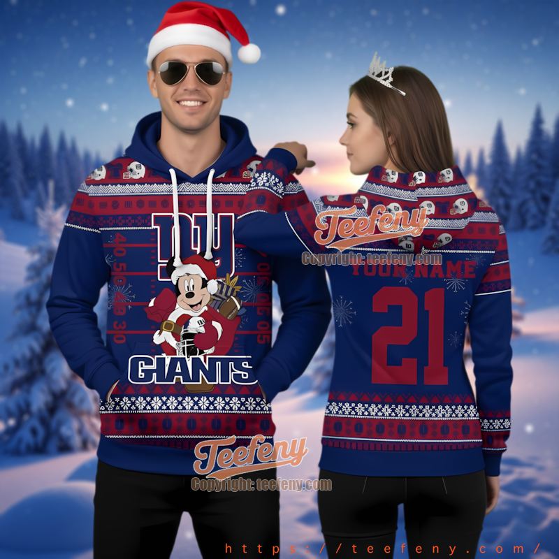 New York Giants Funny Personalized Mickey Mouse Ugly Christmas 3D Hoodie