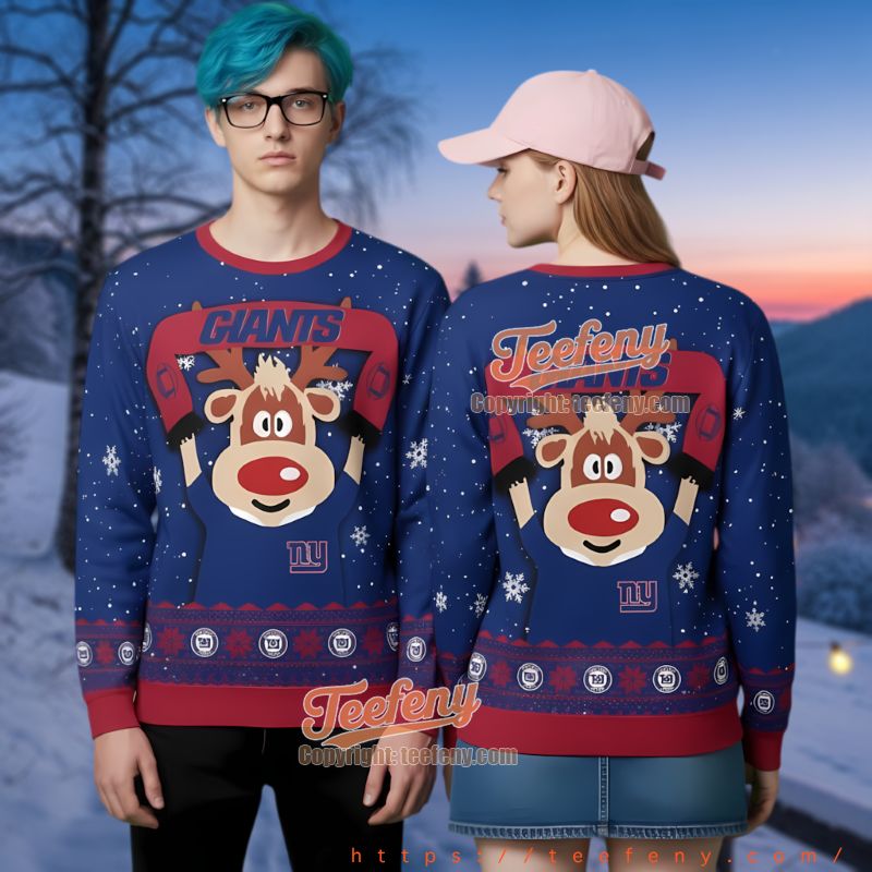New York Giants Funny Reindeer Ugly Christmas Sweater