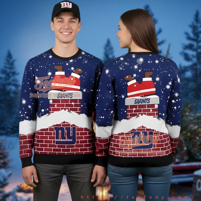 New York Giants Funny Santa Chimney Ugly Christmas Sweater