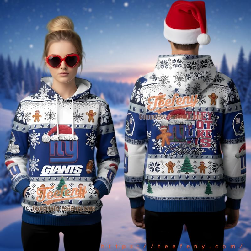 New York Giants Gingerbread Cookies Ugly Christmas 3D Hoodie