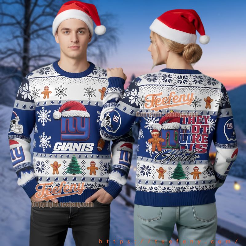 New York Giants Gingerbread Man Ugly Christmas Sweater Blue White