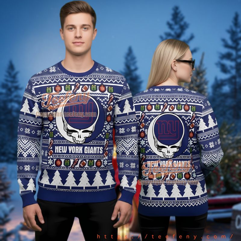 New York Giants Grateful Dead Skull Ugly Christmas Sweater