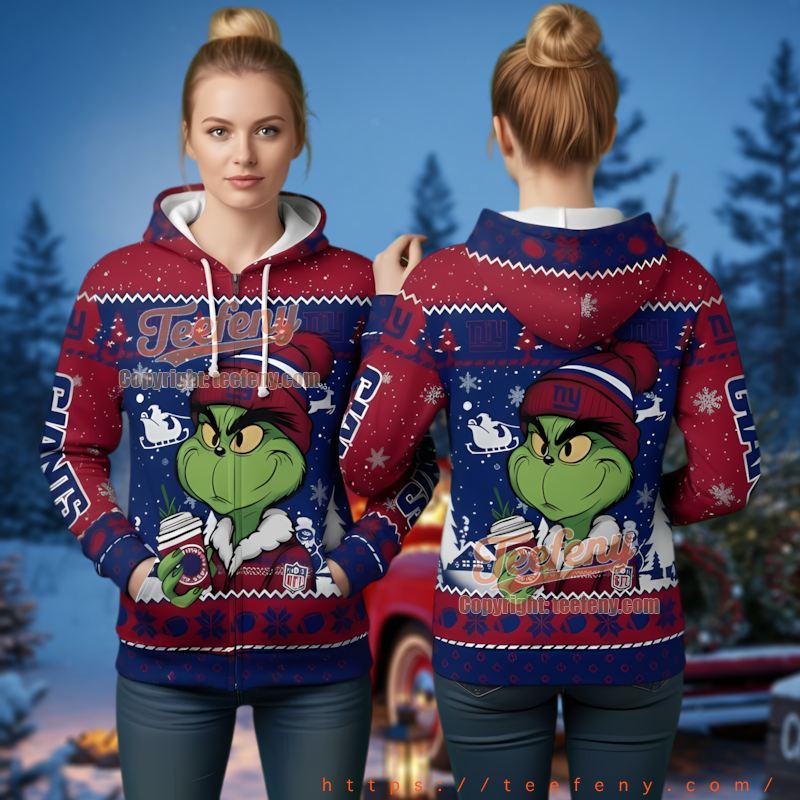 New York Giants Grinch Coffee Ugly Christmas 3D Hoodie