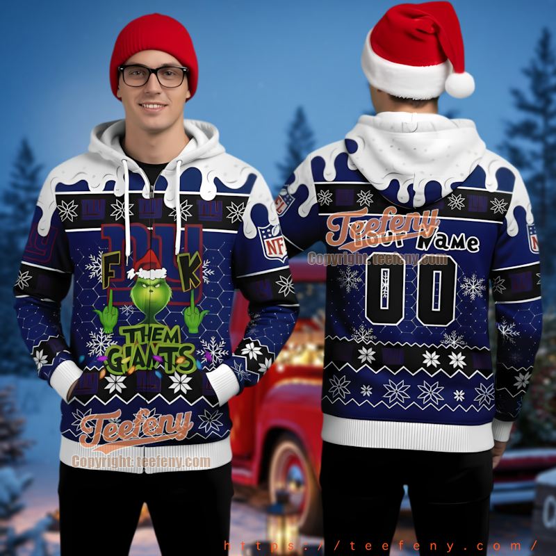 New York Giants Grinch Custom Name Number Ugly Christmas 3D Hoodie