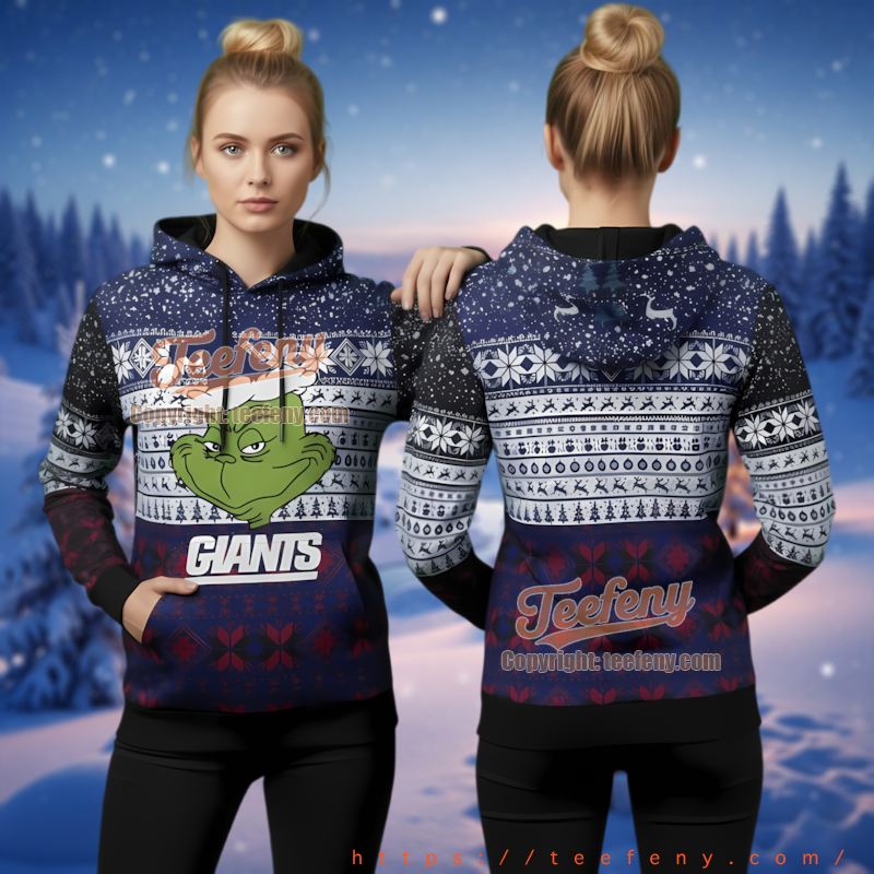 New York Giants Grinch Face Ugly Christmas 3D Hoodie