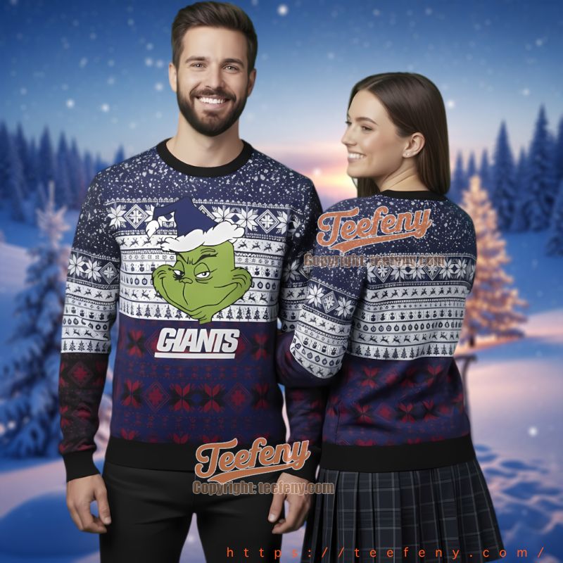 New York Giants Grinch Face Ugly Christmas Sweater