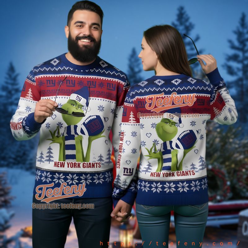 New York Giants Grinch Holding Ball Ugly Christmas Sweater