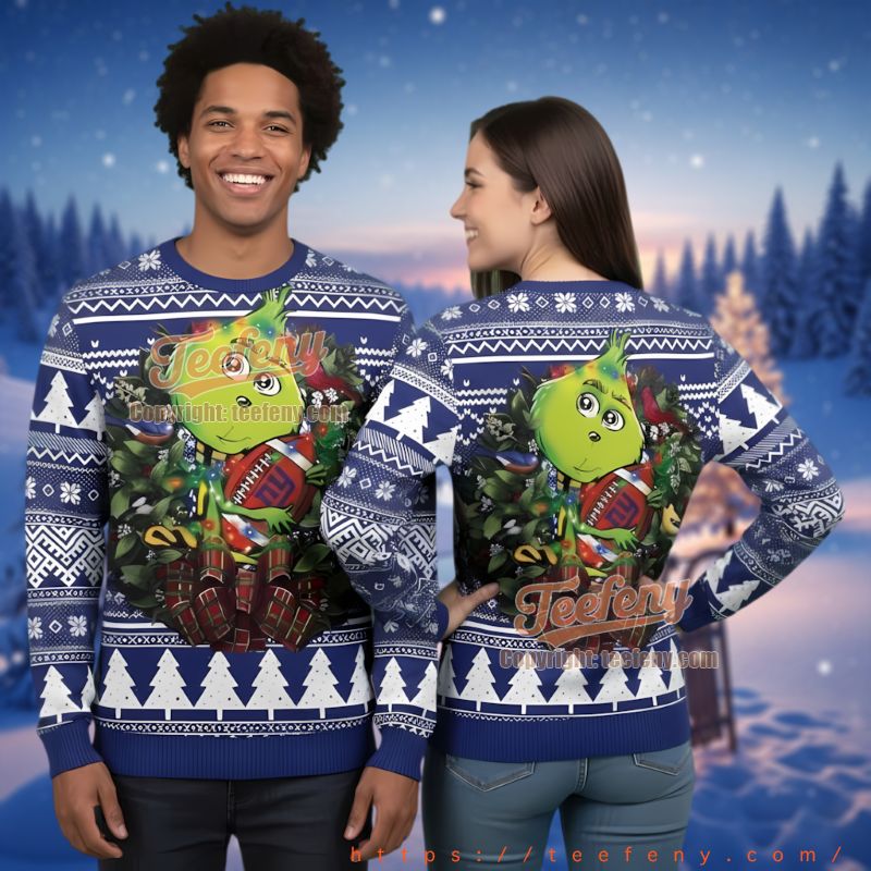 New York Giants Grinch Hug Football Ugly Christmas Sweater