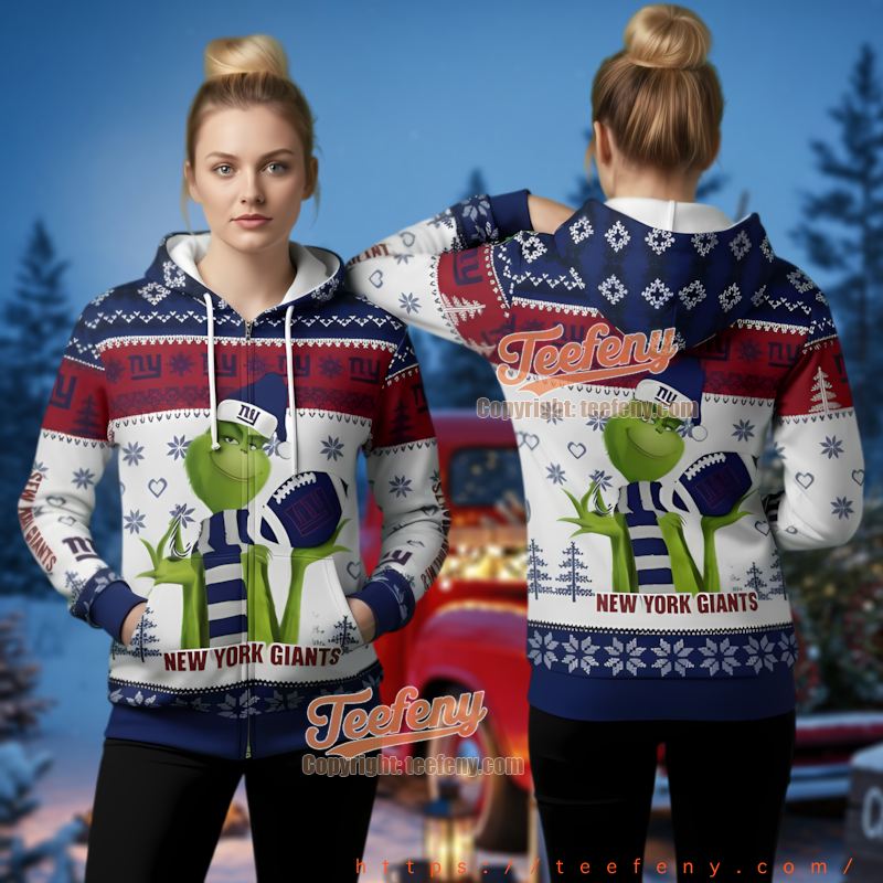 New York Giants Grinch Mascot Ugly Christmas 3D Hoodie Festive Apparel