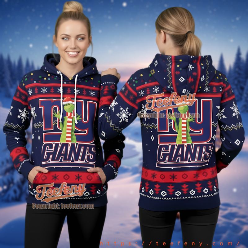 New York Giants Grinch Scarf Ugly Christmas 3D Hoodie