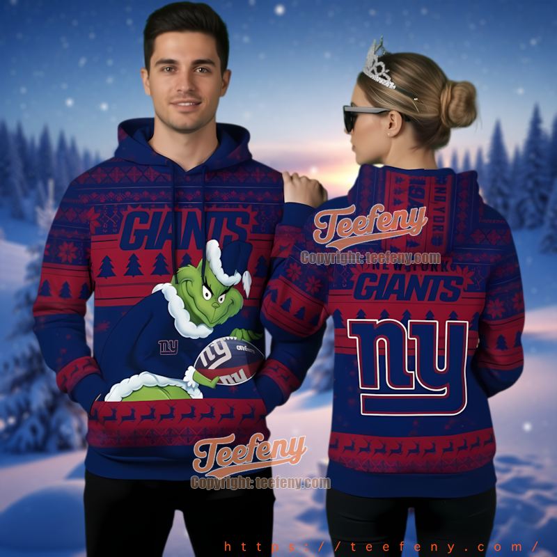 New York Giants Grinch Stealing Football Ugly Christmas 3D Hoodie
