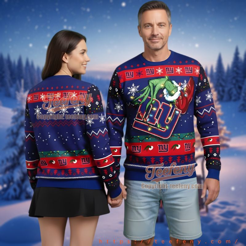 New York Giants Grinch Stealing Football Ugly Christmas Sweater