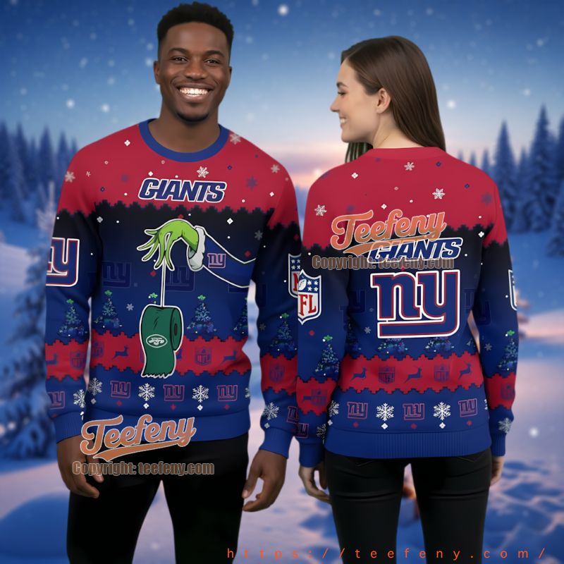 New York Giants Grinch Stealing Jets Logo Ugly Christmas Sweater