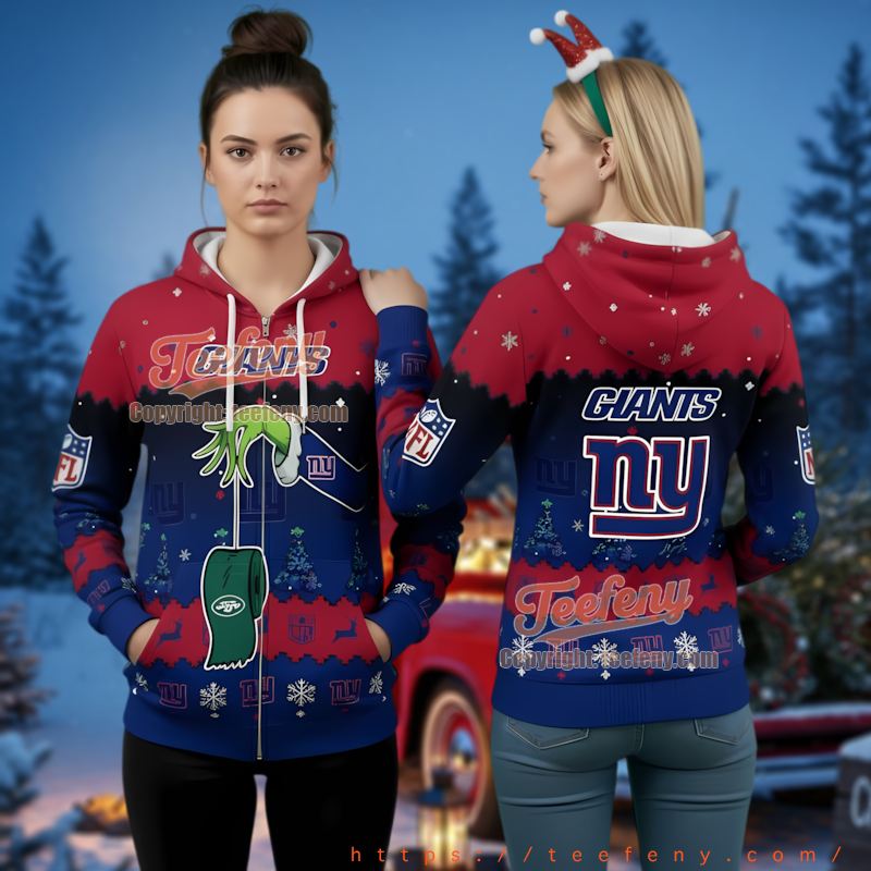 New York Giants Grinchmas Jets Fan Ugly Christmas 3D Hoodie