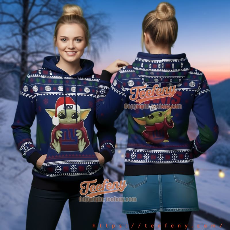 New York Giants Grogu Giants Ugly Christmas 3D Hoodie Star Wars Nfl