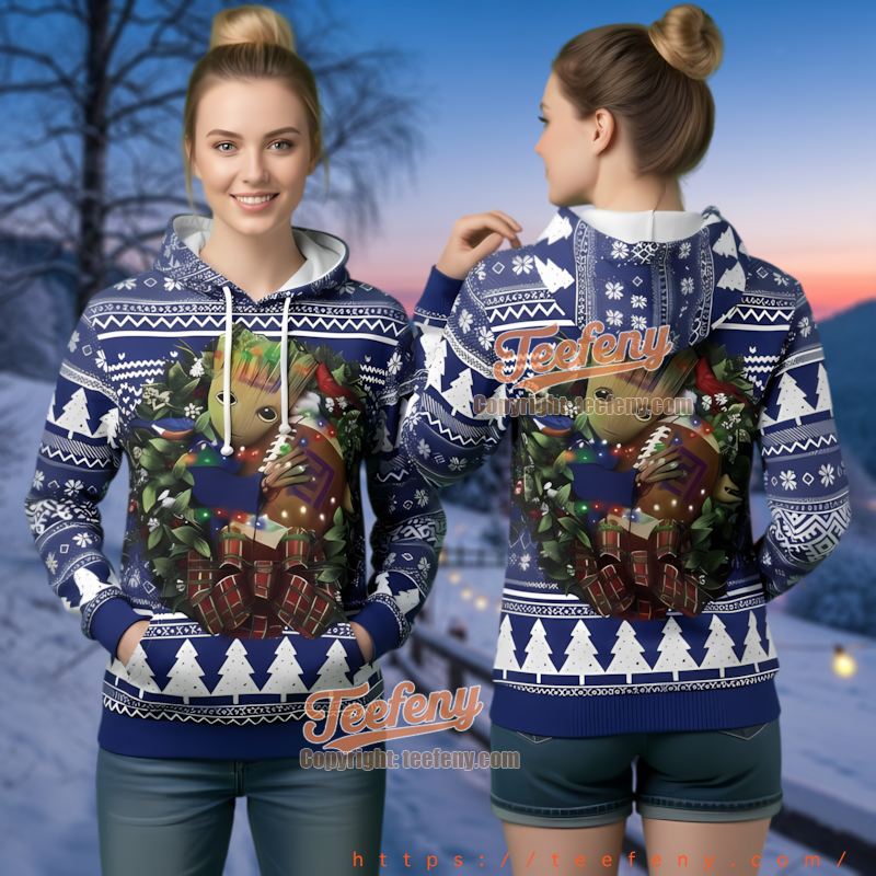 New York Giants Groot Hug Ugly Christmas 3D Hoodie