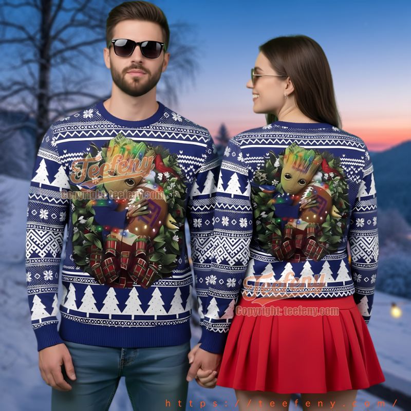 New York Giants Groot Hug Wreath Ugly Christmas Sweater