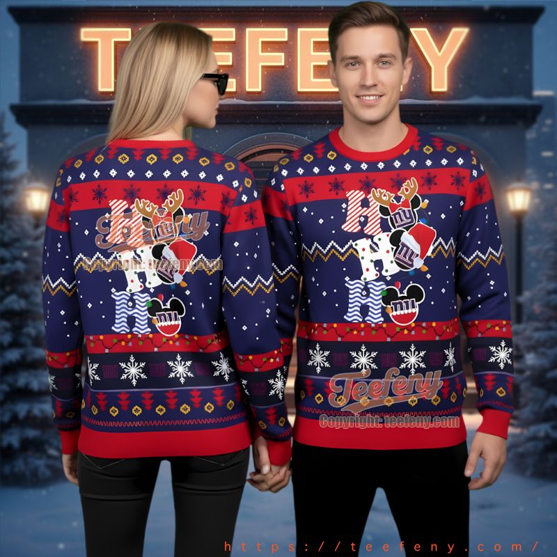 New York Giants Hohoho Mickey Mouse Ugly Christmas Sweater New York Giants Hohoho Mickey Mouse Ugly Christmas Sweater