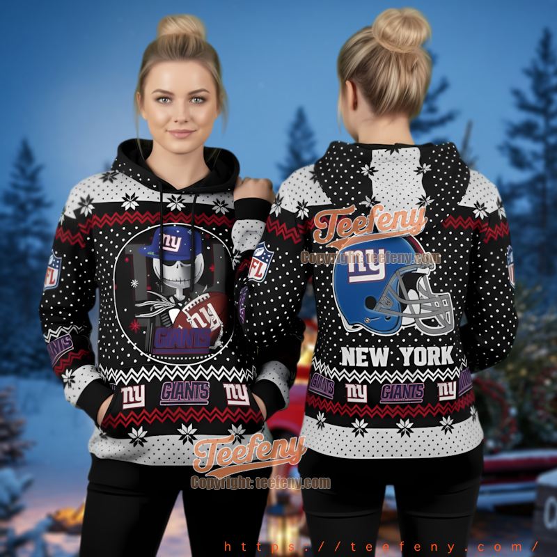 New York Giants Jack Skellington Ugly Christmas 3D Hoodie