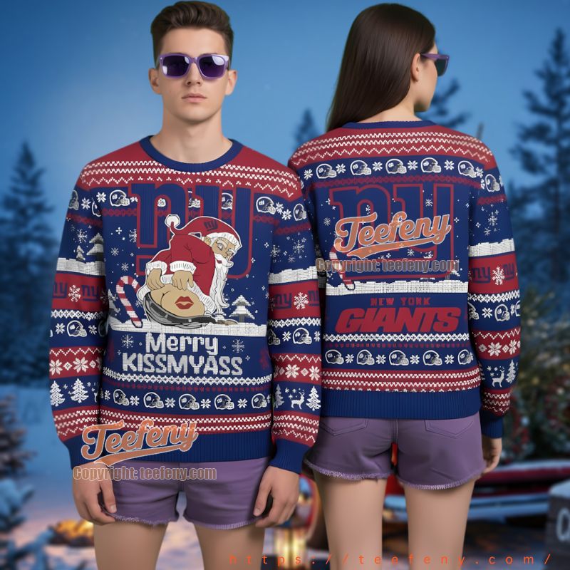 New York Giants Merry Kissmyass Santa Ugly Christmas Sweater