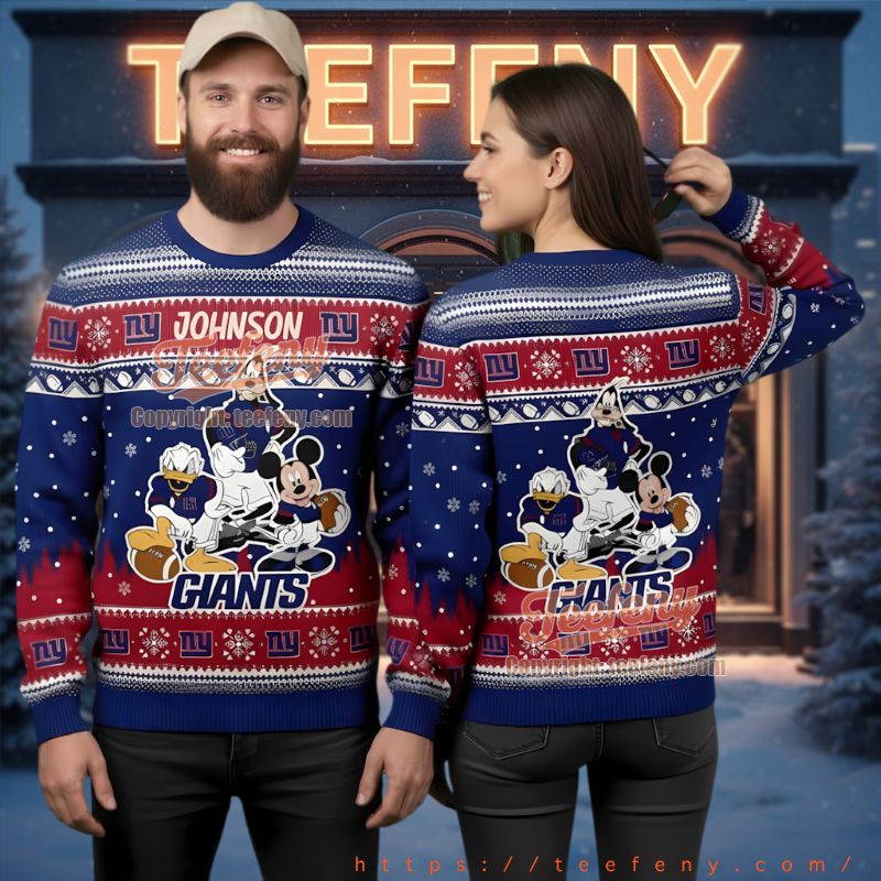 New York Giants Mickey Goofy Donald Ugly Christmas Sweater New York Giants Mickey Goofy Donald Ugly Christmas Sweater