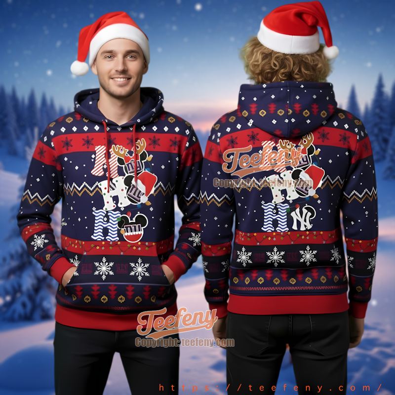 New York Giants Mickey Mouse Ho Ho Ho Ugly Christmas 3D Hoodie