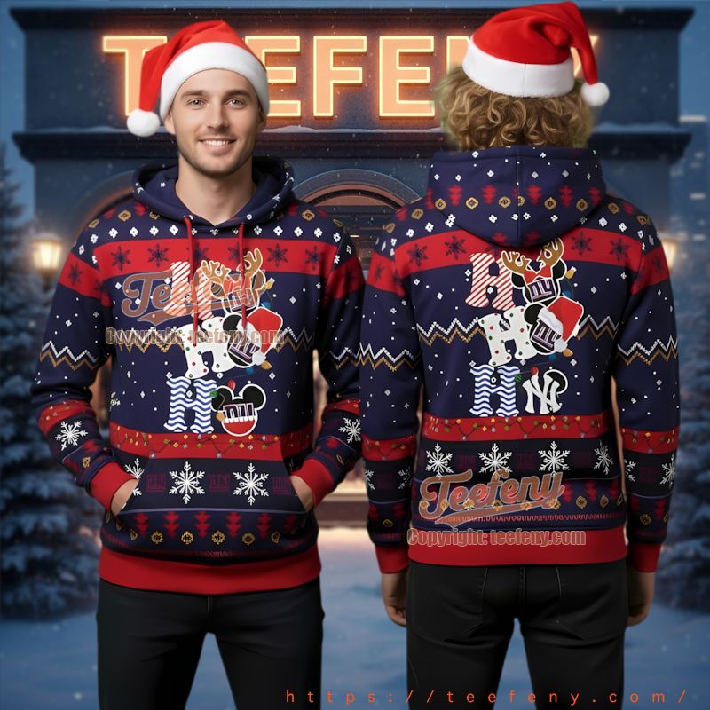 New York Giants Mickey Mouse Ho Ho Ho Ugly Christmas 3D Hoodie New York Giants Mickey Mouse Ho Ho Ho Ugly Christmas 3D Hoodie