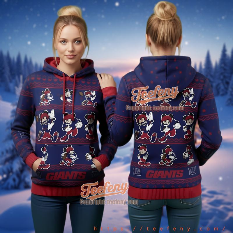 New York Giants Mickey Mouse Pattern Ugly Christmas 3D Hoodie