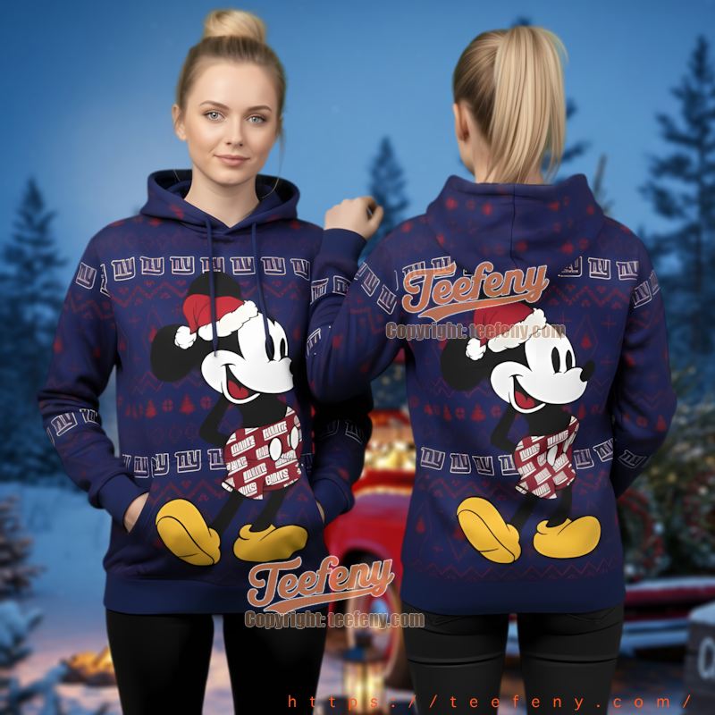 New York Giants Mickey Mouse Pattern Ugly Christmas 3D Hoodie