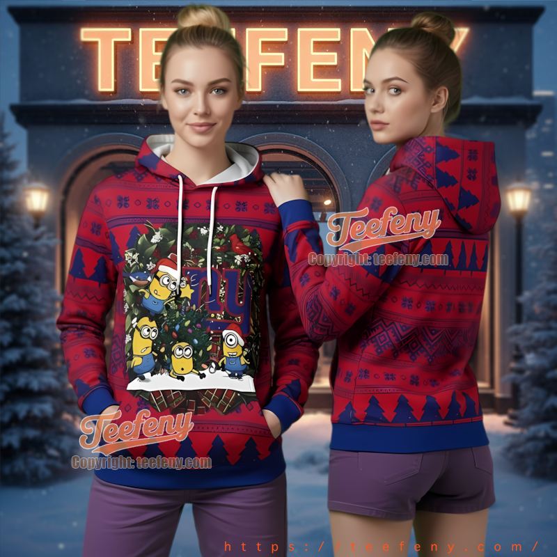 New York Giants Minions Tree Ugly Christmas 3D Hoodie New York Giants Minions Tree Ugly Christmas 3D Hoodie