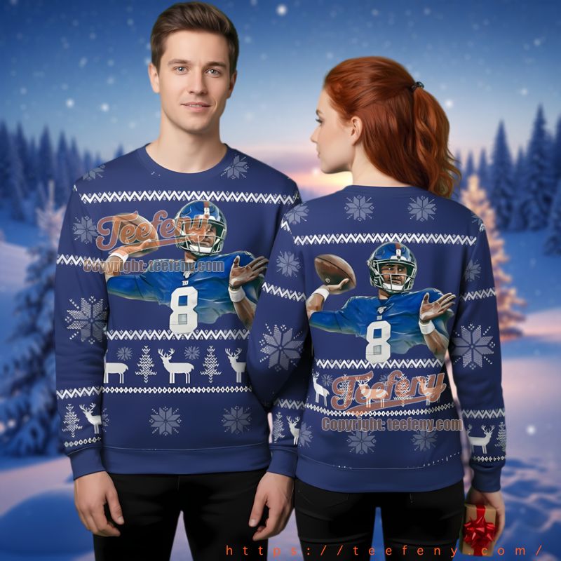 New York Giants Number 8 Player Ugly Christmas Sweater